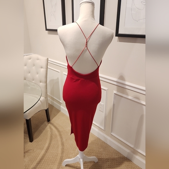 Red Strappy Wrap Detail Midi Dress Size Small - Picture 5 of 5